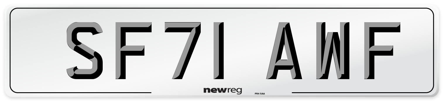 SF71 AWF Number Plate from New Reg